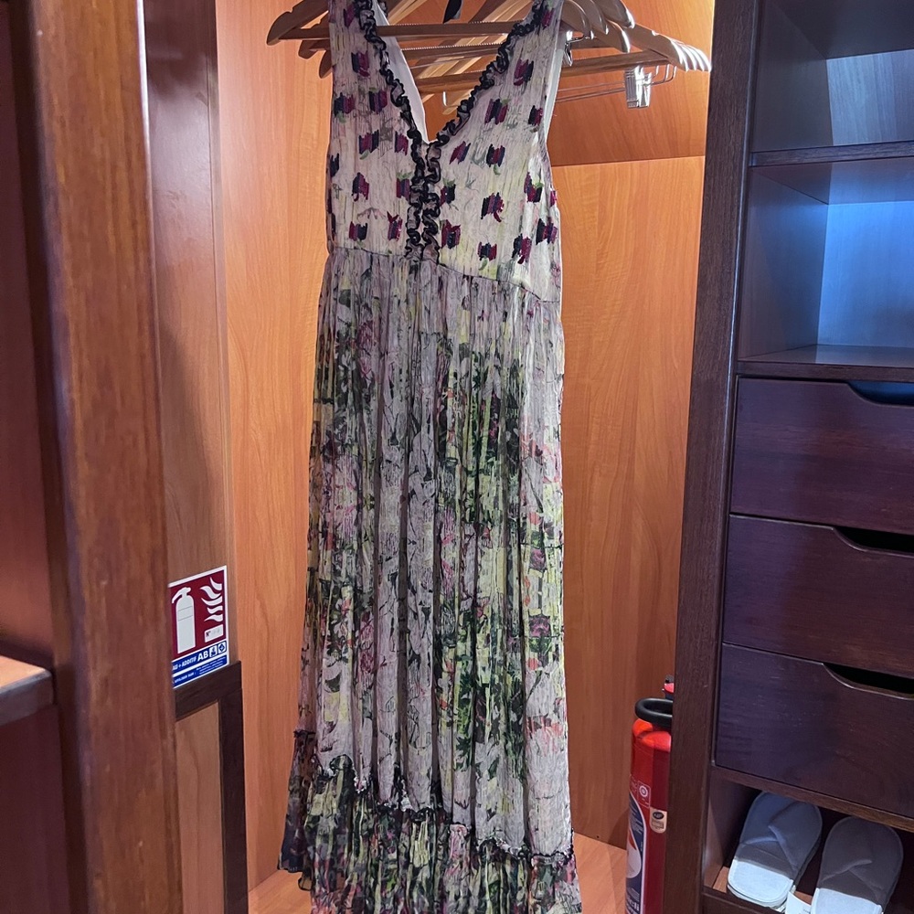 Anthropologie Cream Pleated Maxi Sundress for Wedding Guest